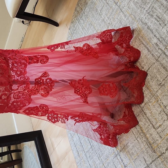 Size 2 red and nude prom/pageant/evening gown by Alyce Paris - Picture 4 of 8